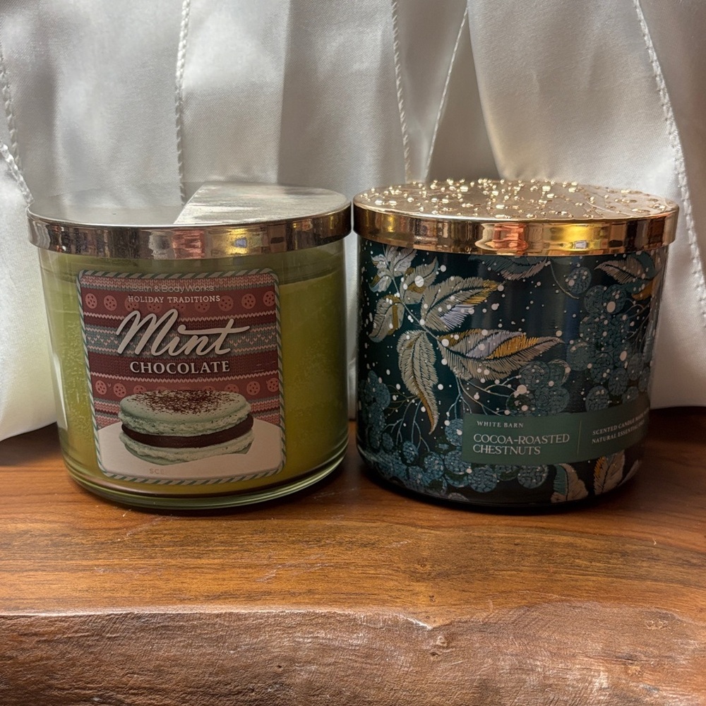 Bath & Body Works Mint Chocolate and Cocoa-Roasted Chestnuts 3-wick Candles